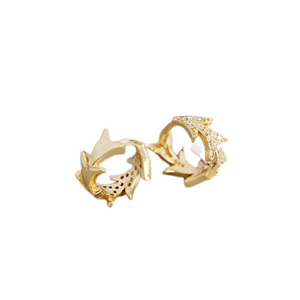 Nature-inspiring CZ Leaf Huggie Small Sterling Silver Hoop Earrings - Ella Moore