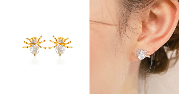 Gold or Silver Petite Shimmering CZ Stud Spider Earrings - Ella Moore