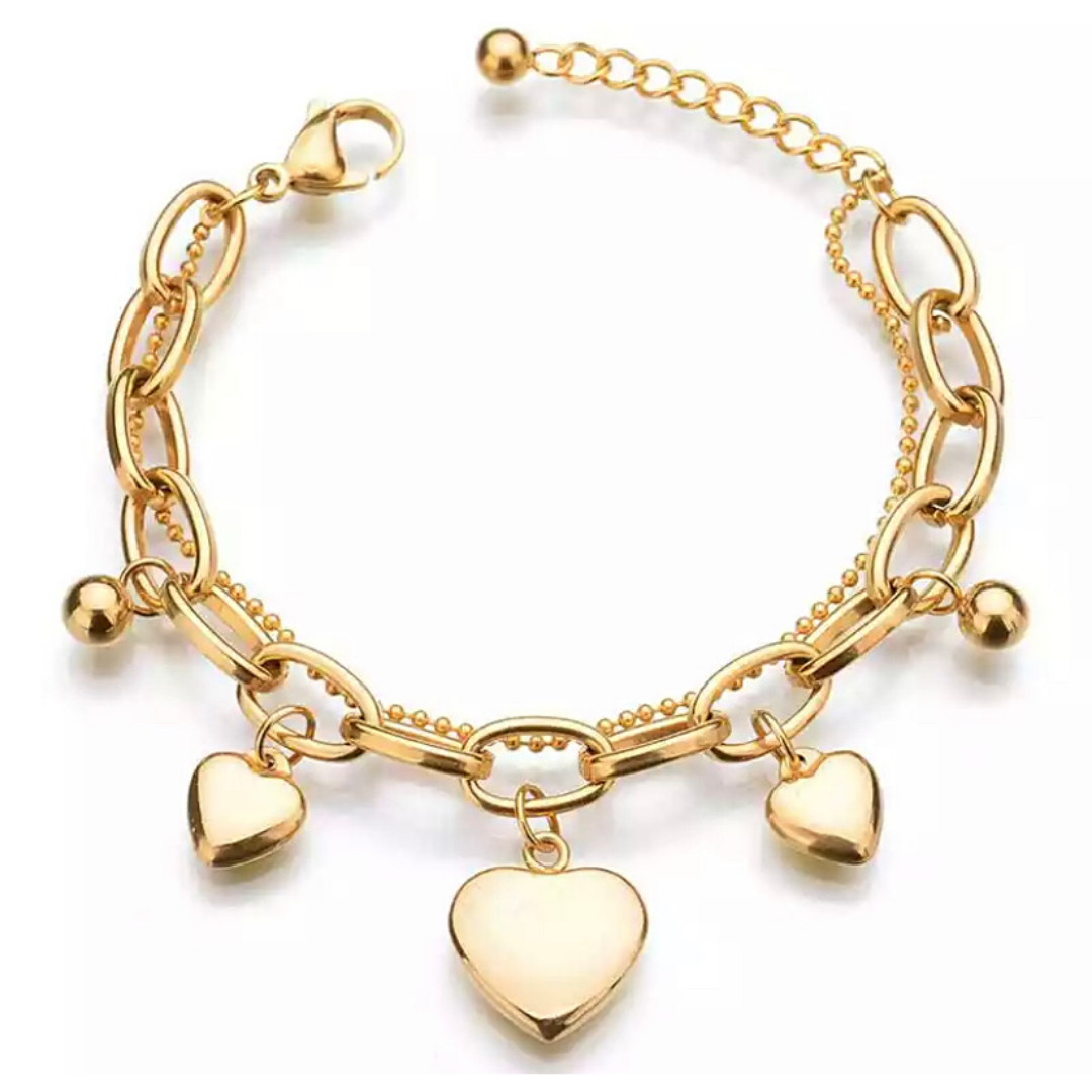Gold Smooth Triple Heart Charm Bracelet - Ella Moore