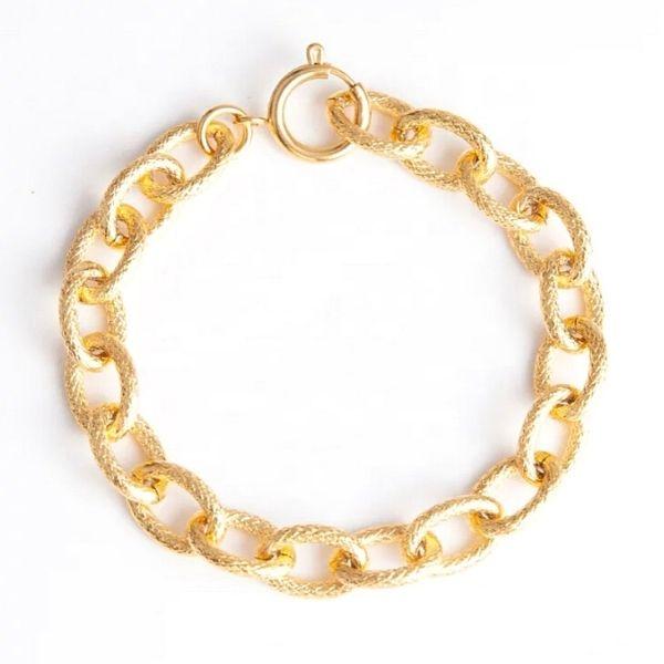 Gold Textured Women Oval Link Twist Chain Bracelet - Ella Moore