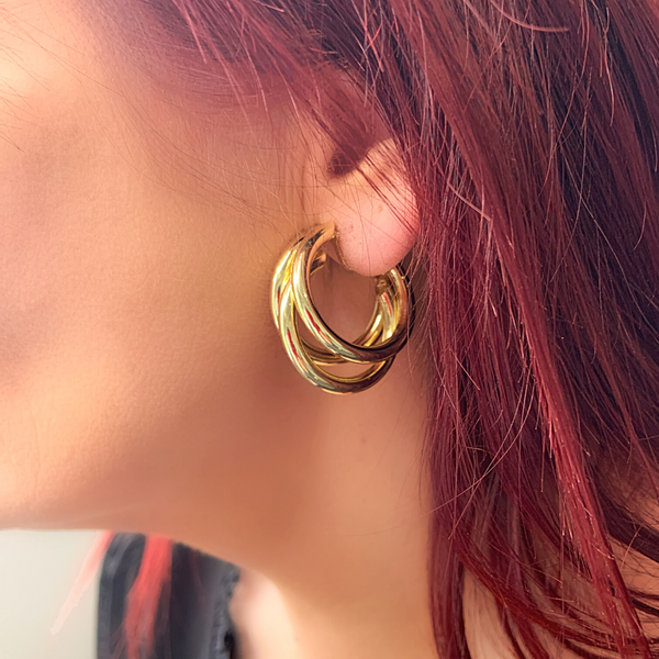 Polished Gold Triple Hoop Clip On Earrings - Ella Moore