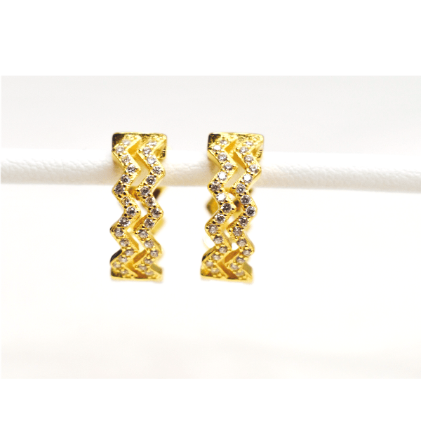 Zig Zag CZ Huggie Small Sterling Silver Hoop earrings