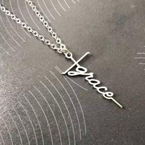 Grace Uplifting Words Stainless Steel Cross Necklace - Ella Moore