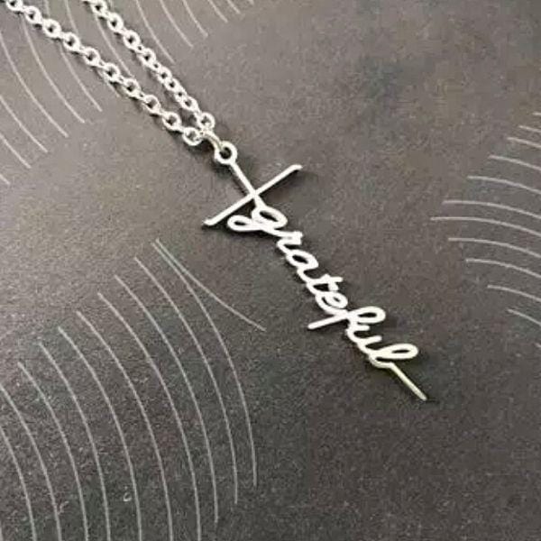 Grateful Uplifting Words Stainless Steel Cross Necklace - Ella Moore