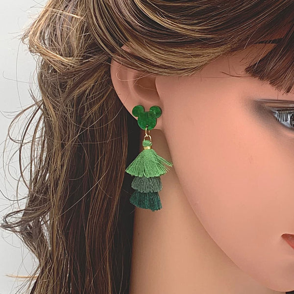 Green Jubilant Mouse Three Color Tassel Earring - Ella Moore
