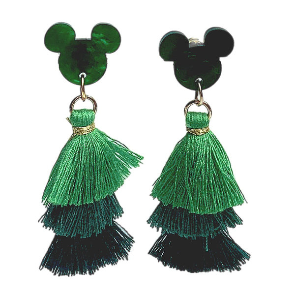 Green Jubilant Mouse Three Color Tassel Earring - Ella Moore