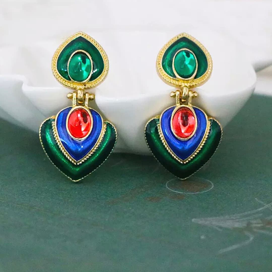 Green Pink Blue Boho Colorful Dangle Women Clip On Earrings - Ella Moore