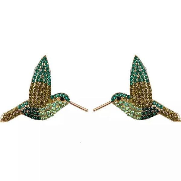 Green Shimmering Rhinestone Humming Bird Earrings - Ella Moore