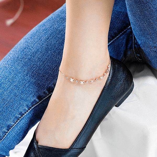 CZ Heart Rose Gold Ankle Bracelet - Ella Moore