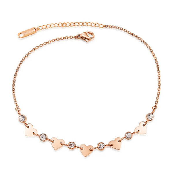 CZ Heart Rose Gold Ankle Bracelet - Ella Moore