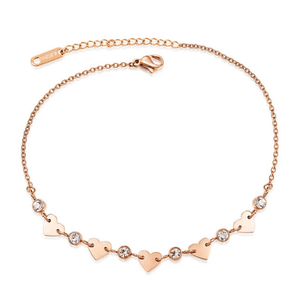 CZ Heart Rose Gold Ankle Bracelet - Ella Moore