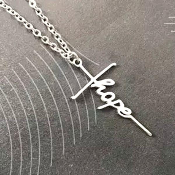 Hope Uplifting Words Stainless Steel Cross Necklace - Ella Moore