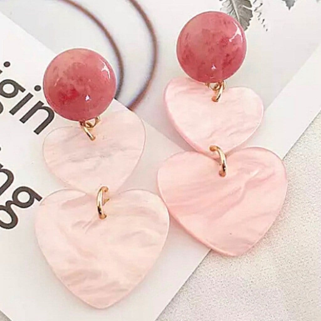 Romantic Rose Heart Dangle Clip On Earrings