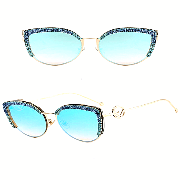 Rhinestone Cat Eye Mirror Sunglasses - Multiple Colors