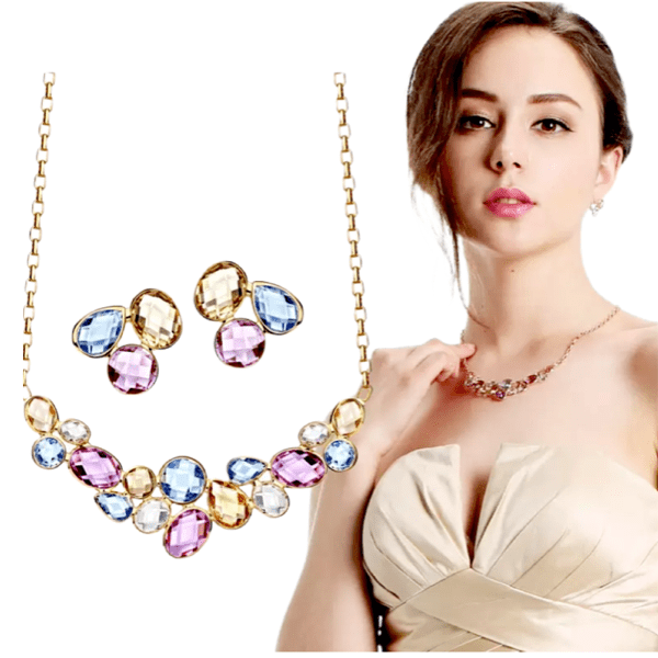 Colorful Crystal Earrings & Necklace set - Multiple Colors