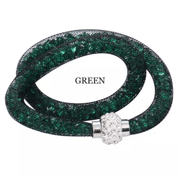 Mesh Crystal & Rhinestone Bangle Bracelet with Magnetic Closure- Multiple Colors