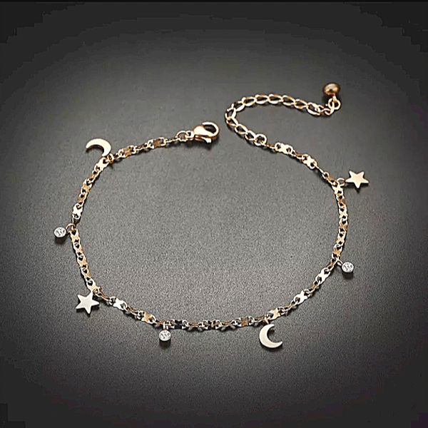 Dreamly Moon, Stars and CZ Rose Gold Charm Ankle Bracelet