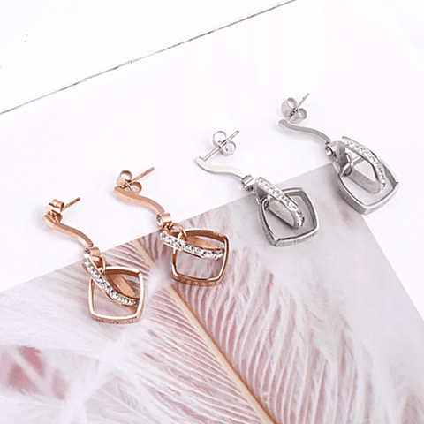 Sleek CZ Square Gold Chain Earrings - multiple colors