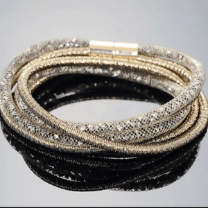 Miasol Crystal Bracelets Mesh Chain With Full Resin Crystal Magnetic Double Wrap Bracelet