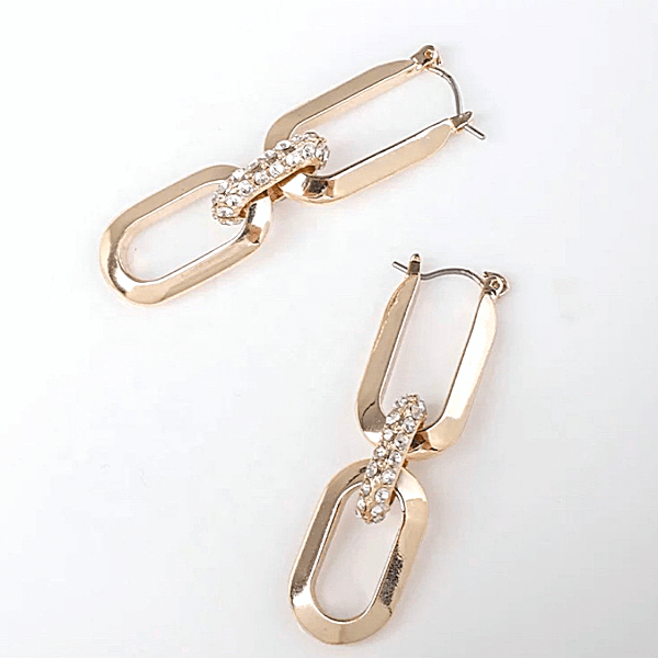 Trendy Sleek CZ Gold Chain Dangle Earrings