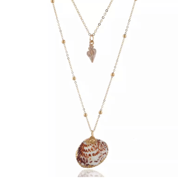 tulip and cockle seashell layered gold necklace - Ella Moore