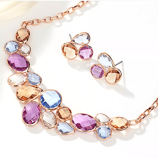 Colorful Crystal Earrings & Necklace set - Multiple Colors