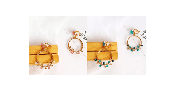 Dreamy Natural Forest Style Crystal Gold Hoop Dangle Clip On Earrings