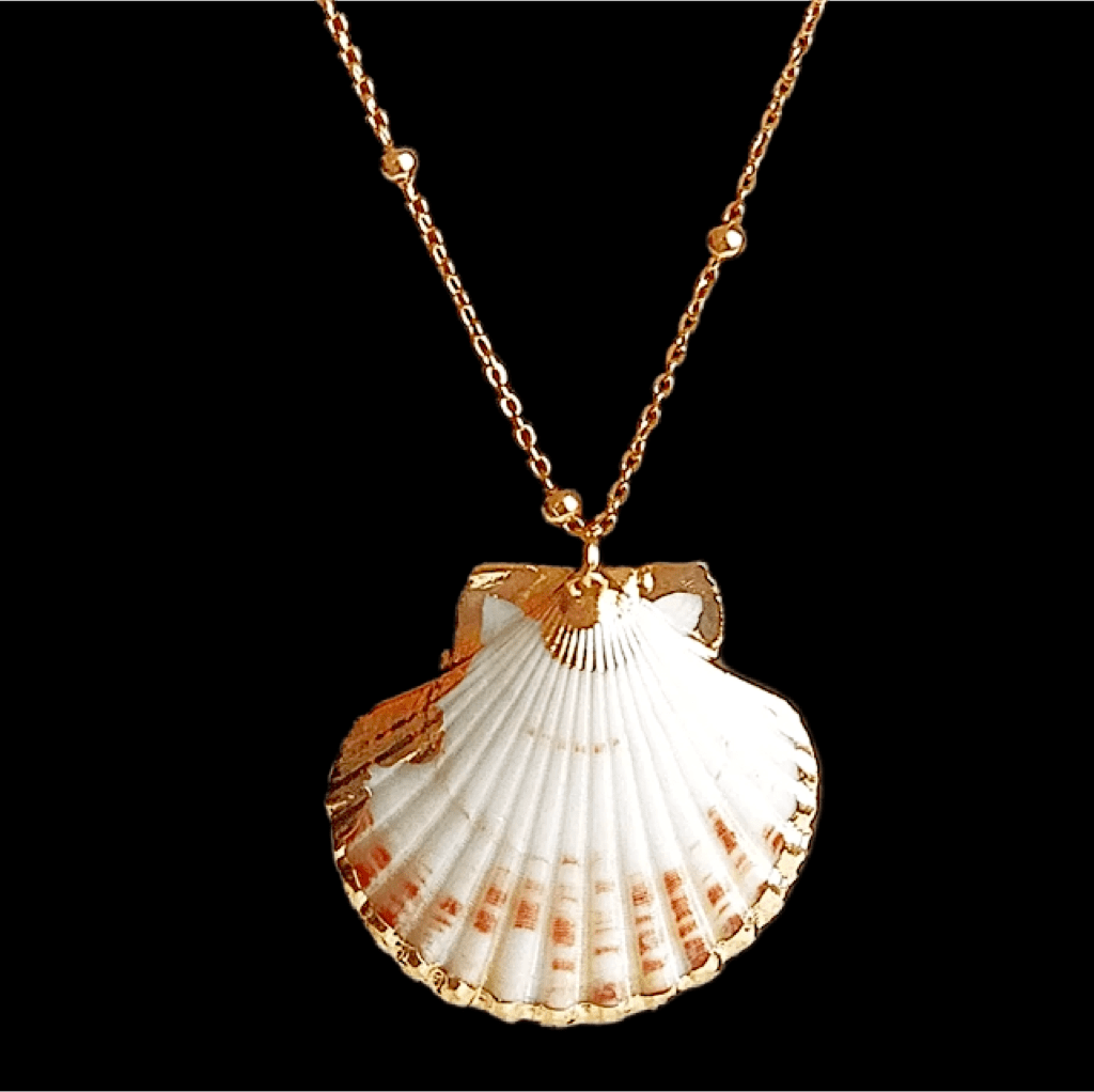 Scallop Seashell gold trim gold necklace - Ella Moore