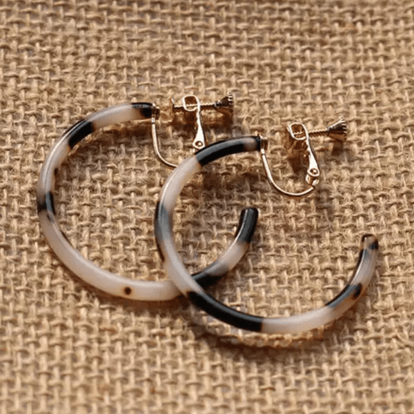 Leopard Print Hoop Gold Clip On Earrings