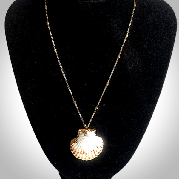 Scallop Seashell gold trim gold necklace - Ella Moore