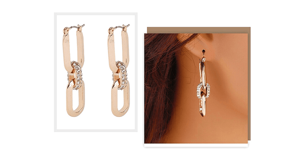 Trendy Sleek CZ Gold Chain Dangle Earrings