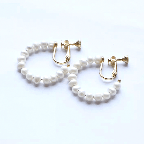 Freshwater Pearl Hoop Dangle Clip On Earrings