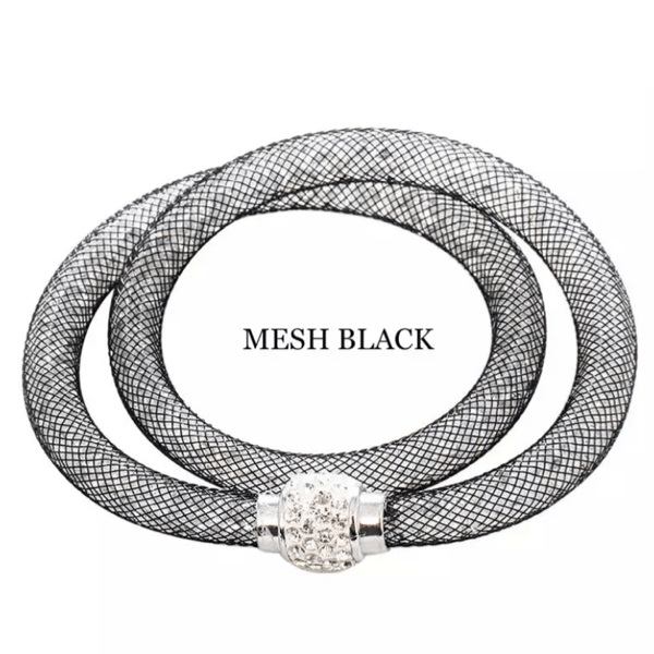 Mesh Crystal & Rhinestone Bangle Bracelet with Magnetic Closure- Multiple Colors