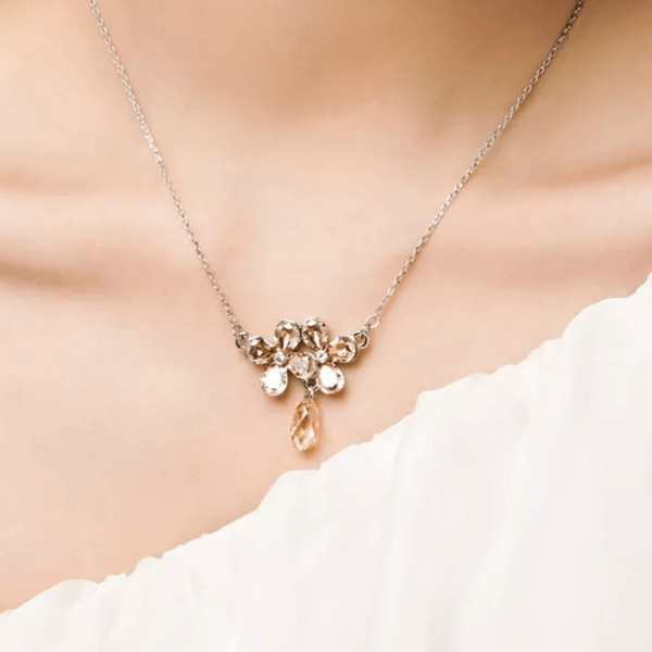 Swarovski Purple Crystal Flower Silver Necklace