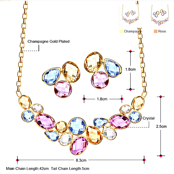 Colorful Crystal Earrings & Necklace set - Multiple Colors