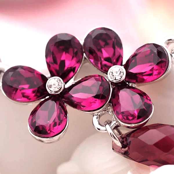 Swarovski Purple Crystal Flower Silver Necklace