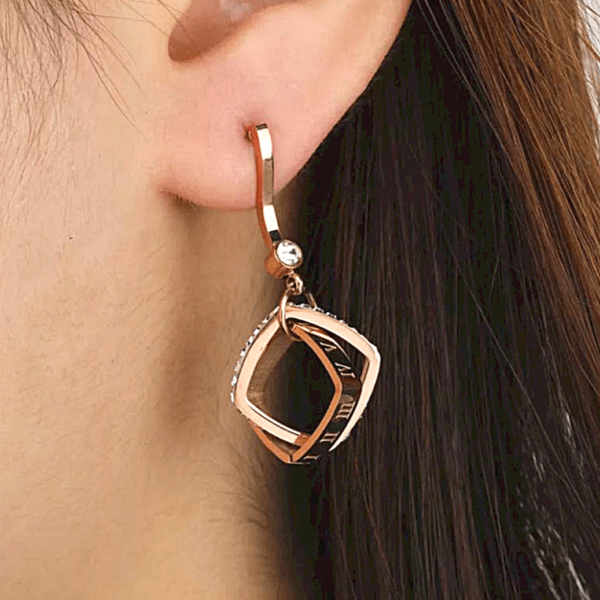 Sleek CZ Square Gold Chain Earrings - multiple colors