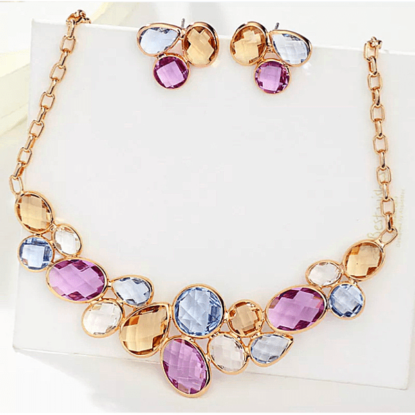 Colorful Crystal Earrings & Necklace set - Multiple Colors