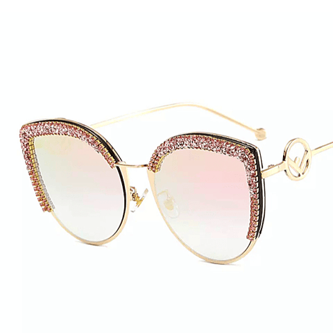 Rhinestone Cat Eye Mirror Sunglasses - Multiple Colors