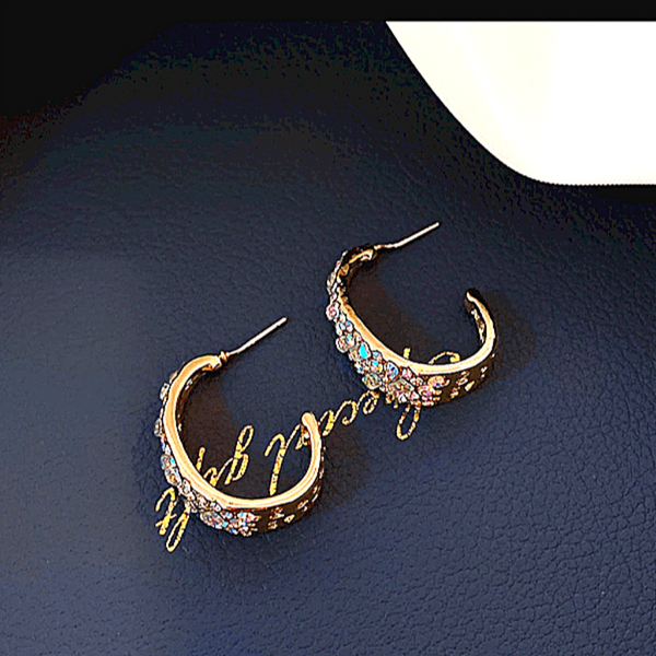 Iridescent Rhinestone Medium Gold Hoop Earrings - Ella Moore