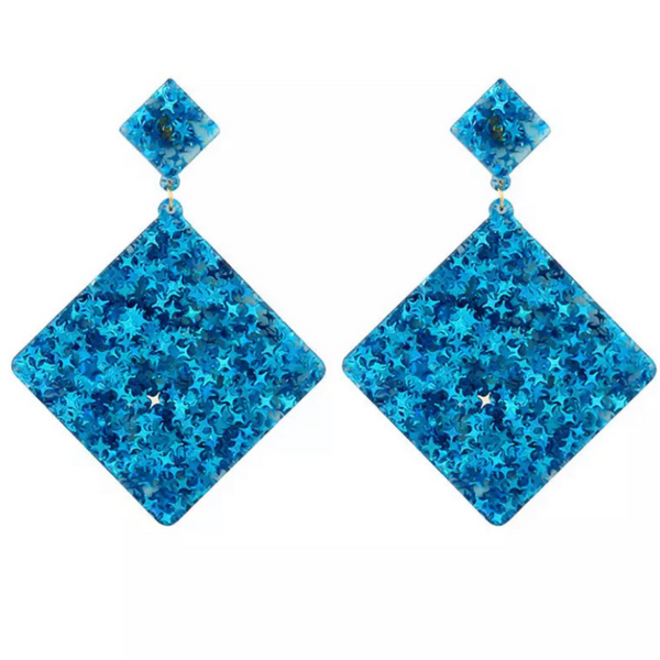 Blue Glitzy Eye-Catching DIAMOND Acrylic Earrings - Ella Moore