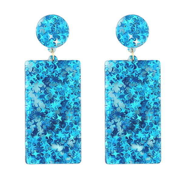 Glitzy Eye-Catching Blue RETANGLE Acrylic Earrings - Ella Moore