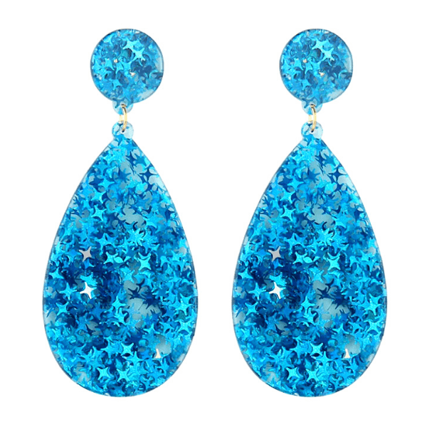 Glitzy Eye-Catching Blue Teardrop Acrylic Earrings - Ella Moore