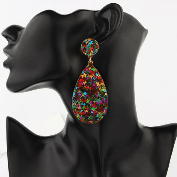 Glitzy Eye-Catching Confetti Teardrop Acrylic Earrings - Ella Moore