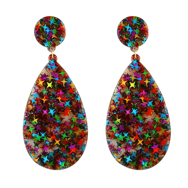 Glitzy Eye-Catching Confetti Teardrop Acrylic Earrings - Ella Moore