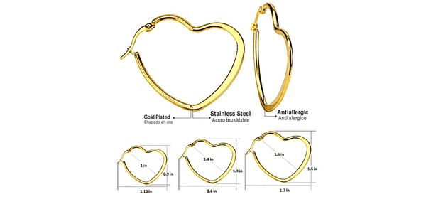 3 Piece Large Gold Heart Hoop Earrings Set - Ella Moore