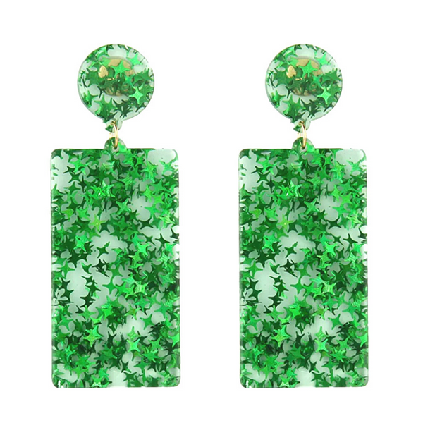 Glitzy Eye-Catching  Green RETANGLE Acrylic Earrings - Ella Moore