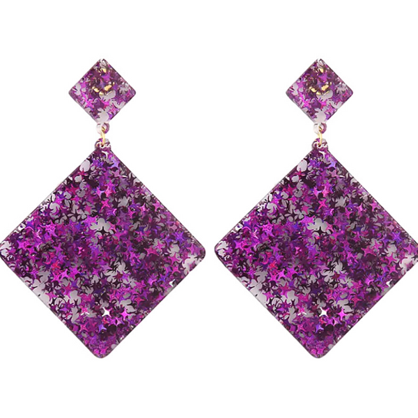 Purple Glitzy Eye-Catching DIAMOND Acrylic Earrings - Ella Moore