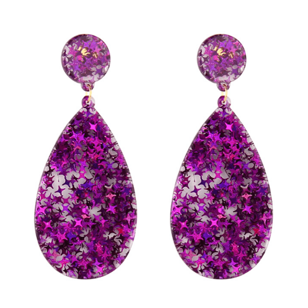 Glitzy Eye-Catching Purple Teardrop Acrylic Earrings - Ella Moore