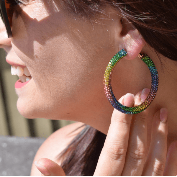 Rainbow Glittering Large Rhinestone Hoop Earrings - Ella Moore